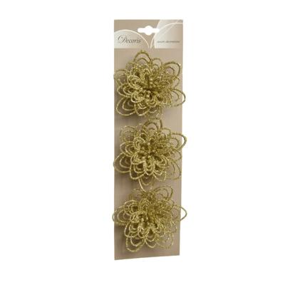 Bloemclip 3x10cm licht goud 3st