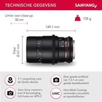 Samyang 100mm T3.1 VDSLR Macro Sony E-Mount - thumbnail