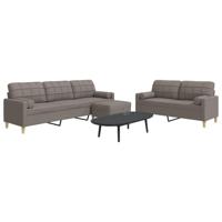 3-delige Loungeset met voetenbank en kussens stof taupe - thumbnail