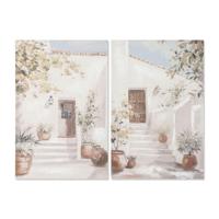 Canvas Home ESPRIT Wit Groen Stad Cottage 60 x 3,5 x 90 cm (2 Stuks) - thumbnail