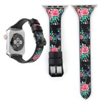 Letter T vorm eenvoudig Floral lederen pols horloge Band met roestvrij stalen gesp voor Apple Watch serie 3 & 2 & 1 38mm (zwart) - thumbnail