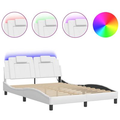 Bedframe met LED-verlichting kunstleer wit 140x200 cm
