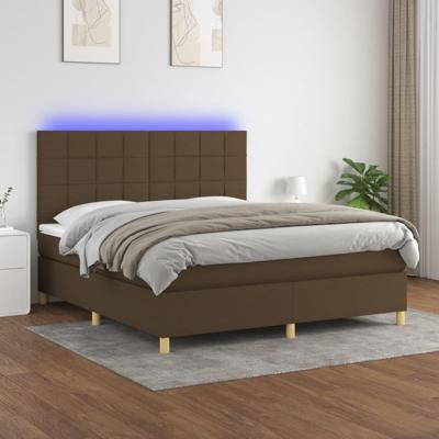 Boxspring met matras en LED stof donkerbruin 160x200 cm