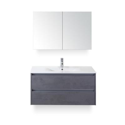 Dante Badmeubelset 100 cm - Beton Antraciet - Keramische Wastafel Wit Enjoy - met Spiegelkast