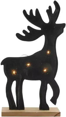 Kerstfiguur LED rendier vilt op houten voet zwart 52m