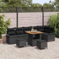 Tuinbankenset met kussen 9 pcs Zwart poly rattan - thumbnail
