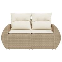 Tuinbank 2-zits met kussens poly rattan beige - thumbnail