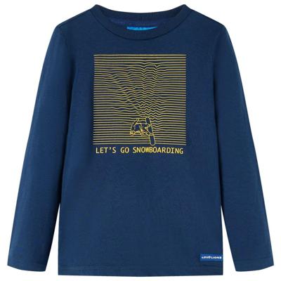 Kindershirt met lange mouwen snowboardprint 128 marineblauw