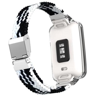Braided nylon bandje met case - Zwart met wit - Xiaomi Smart band 7 Pro