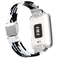 Braided nylon bandje met case - Zwart met wit - Xiaomi Smart band 7 Pro - thumbnail