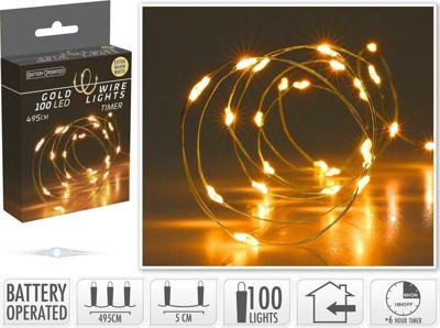 Gouddraad met 100 led lampjes warm wit met timer