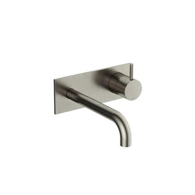 Inbouw Wastafelkraan Met Achterplaat Hotbath Cobber 18cm Gebogen Uitloop 1-Hendel Geborsteld Nikkel