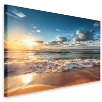 Schilderij - Zonsondergang op het strand II, zicht op de Noordzee, premium print in 2 maten, wanddecoratie, snel in huis - thumbnail