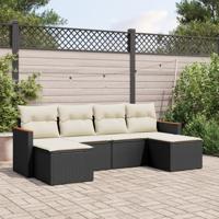 6-delige Loungeset met kussens poly rattan zwart - thumbnail