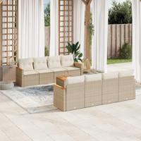 9-delige Loungeset met kussens poly rattan beige - thumbnail