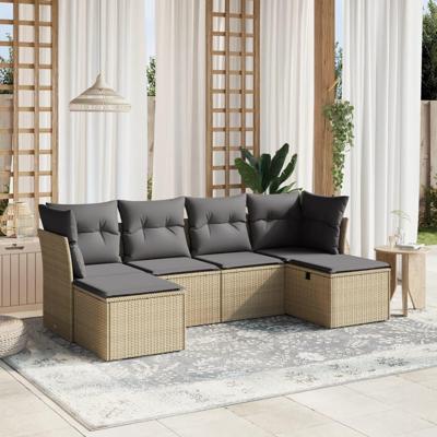 6-delige Loungeset met kussens poly rattan gemengd beige