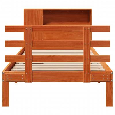 Bed met boekenkast zonder matras grenenhout wasbruin 100x200 cm