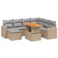 8-delige Loungeset met kussens poly rattan beige - thumbnail