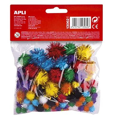 Apli pompons, zakje met 78 stuks in geassorteerde glitter kleuren