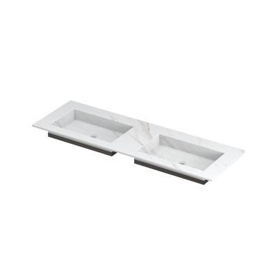 INK Post Wastafel Keramische Slab Envelop Bak Dubbel Zonder Kraangaten - 1400x450x10 mm - Calacatta Mat