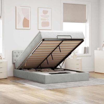 Ottoman bed met matras 140x190cm fluweel lichtgrijs