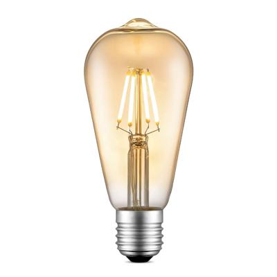 Edison Vintage LED filament lichtbron Drop - Amber - ST64 Deco - Retro LED lamp - 6.4/6.4/14cm - geschikt voor E27 fitting - Dimbaar - 4W 400lm 2700K - warm wit licht