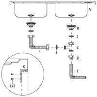 Gootsteen met dubbele bak 800x600x155 mm roestvrij staal zilver - thumbnail
