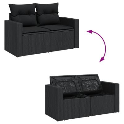 11-delige Loungeset met kussens poly rattan zwart