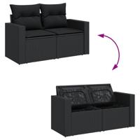 11-delige Loungeset met kussens poly rattan zwart - thumbnail