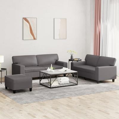 2-delige Loungeset met kussens kunstleer grijs - thumbnail