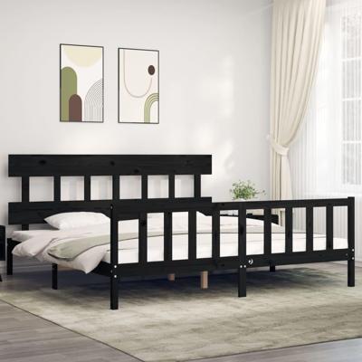 Bedframe met hoofdbord massief hout zwart 200x200 cm