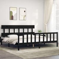 Bedframe met hoofdbord massief hout zwart 200x200 cm - thumbnail