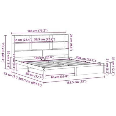 Bed met boekenkast zonder matras massief grenenhout 180x200 cm