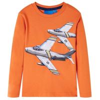Kindershirt met lange mouwen vliegtuigprint 104 donkeroranje - thumbnail