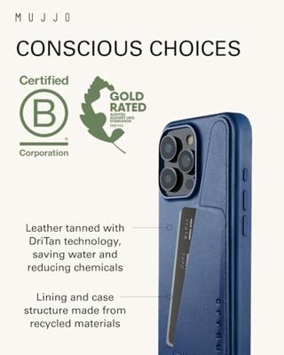 Mujjo Leather Wallet Case iPhone 16 Pro Max blauw