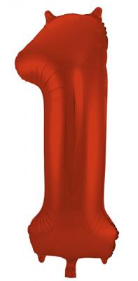 Folieballon Rood Metallic Mat Cijfer 1 - 86 cm