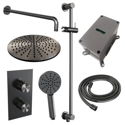 Regendoucheset Inbouw Brauer Gunmetal Carving Thermostatisch 30 cm met 3-Weg Omstelling, Gebogen Wandarm, Glijstang en 3-Standen Handdouche Geborsteld Regendoucheset Inbouw Brauer Gunmetal Carving Thermostatisch 30 cm met 3-Weg Omstelling, Gebogen Wandarm, Glijstang en 3-Standen Handdouche Geborsteld