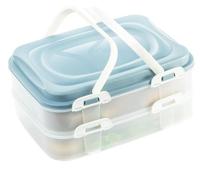 Voedsel transportbox, cupcake, muffin, party container, taarthouder 2 x 7 liter met 2 etages en inklapbare handgrepen kleur blauw - thumbnail