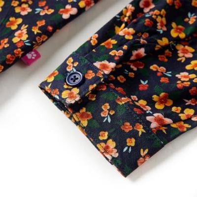 Kinderoverhemd met bandkraag bloemenprint 92 marineblauw