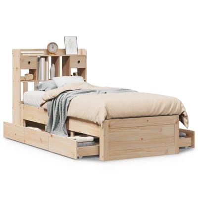 Bed met boekenkast zonder matras massief grenenhout 135x190 cm - thumbnail