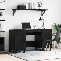 Bureau met plank Zwart eiken 140 x 50 x 75 cm Bewerkt hout - thumbnail
