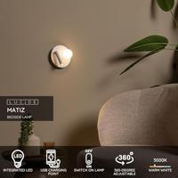 Lucide MATIZ - Bedlamp / Wandlamp - Ø 16,5 cm - LED - 3000K - Met USB oplaadpunt - Wit - thumbnail