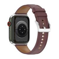 By Qubix - Luxe leren bandje - Donkerbruin - Compatible met Apple Watch 44mm / 45mm / 46mm / 49mm - Compatible Apple watch bandjes - thumbnail