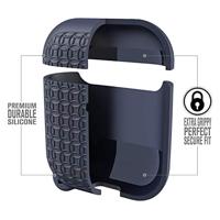 Keyring Case voor AirPods 1 en 2 - Siliconen AirPods-case met textuurpatroon, oplaadlampje zichtbaar, oppervlakteafwerking met extra grip, inclusief sleutelring, compatibel met draadloos opladen - Marineblauw - thumbnail