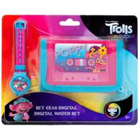 Trolls horloge & portemonnee meisjes 10 cm blauw/roze 2 delig - thumbnail