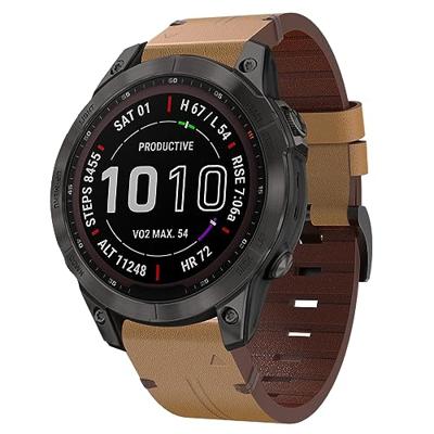 By Qubix - Leren bandje - Lichtbruin - Compatible met Garmin Forerunner 745/935 / 945/955 / 965 - Compatible Garmin bandje - Bandbreedte: 22mm