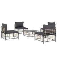 5-delige Loungeset met kussens poly rattan antracietkleurig - thumbnail