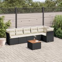 7-delige Loungeset met kussens poly rattan zwart - thumbnail