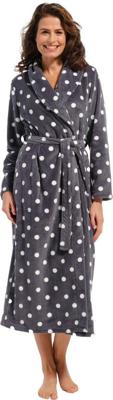 Grijze fleece damesbadjas met stippen - extra lang-(48-50) XL