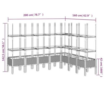 Plantenbak met latwerk 200x160x142,5 cm polypropeen blauwgrijs